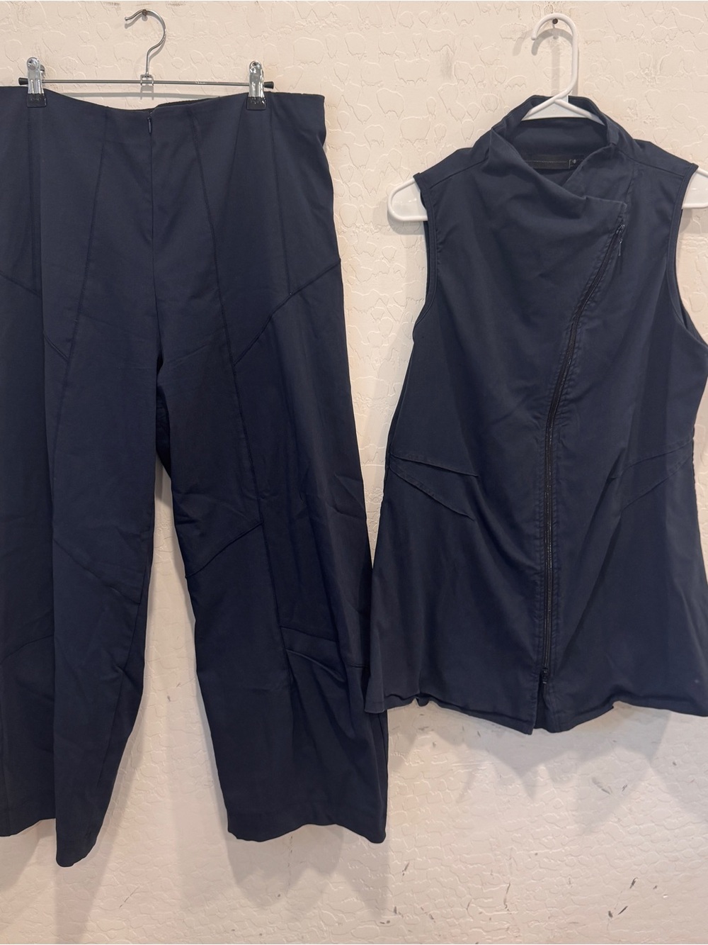 Porto Sleeveless Vest Navy Blue Wide Leg Pants Set Womens 4 Asymmetrical Artsy